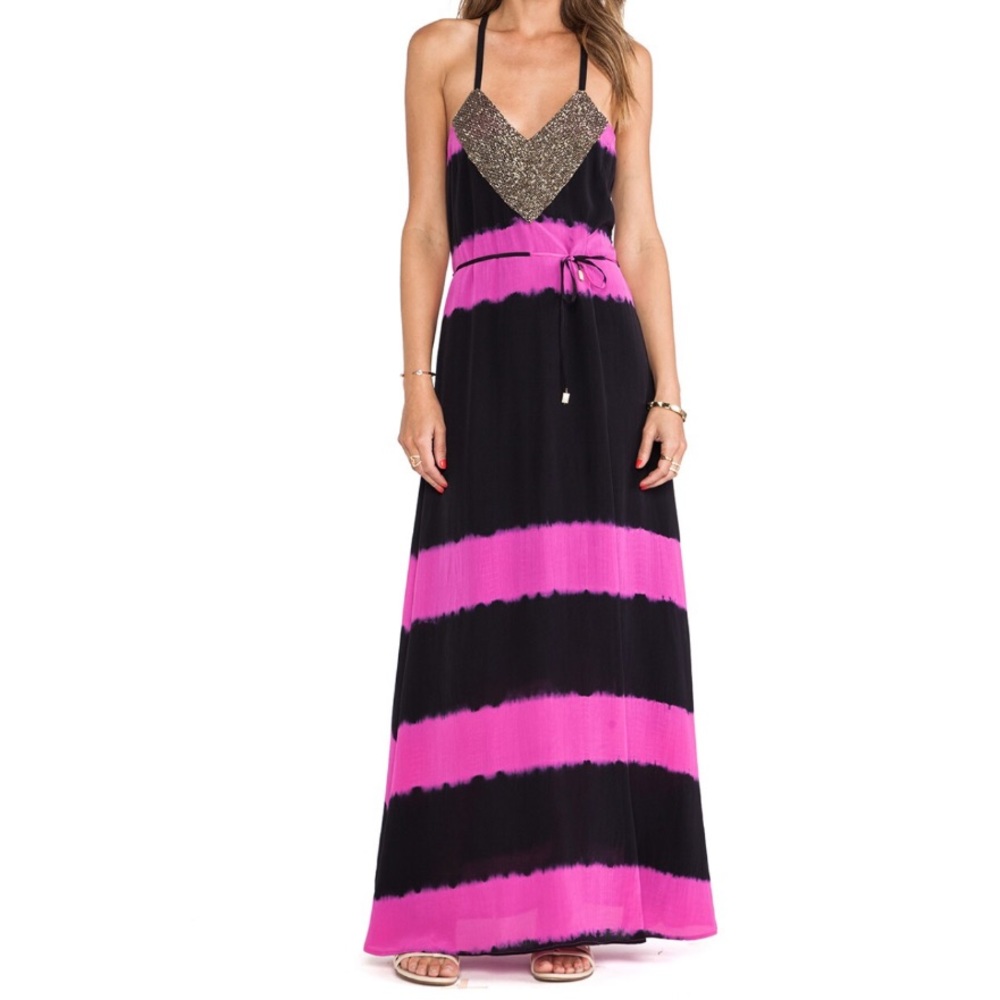 Karina Grimaldi Silk Magenta Tie Dye Evening Dress